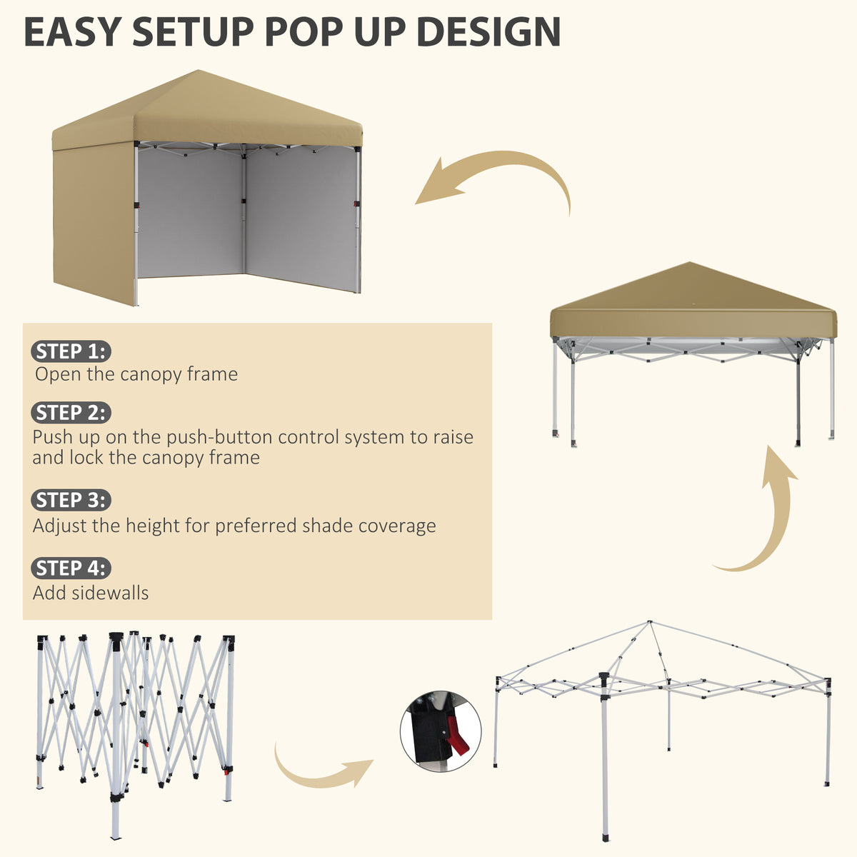 Height-adjustable frame of the 10x10 pop-up paddock canopy