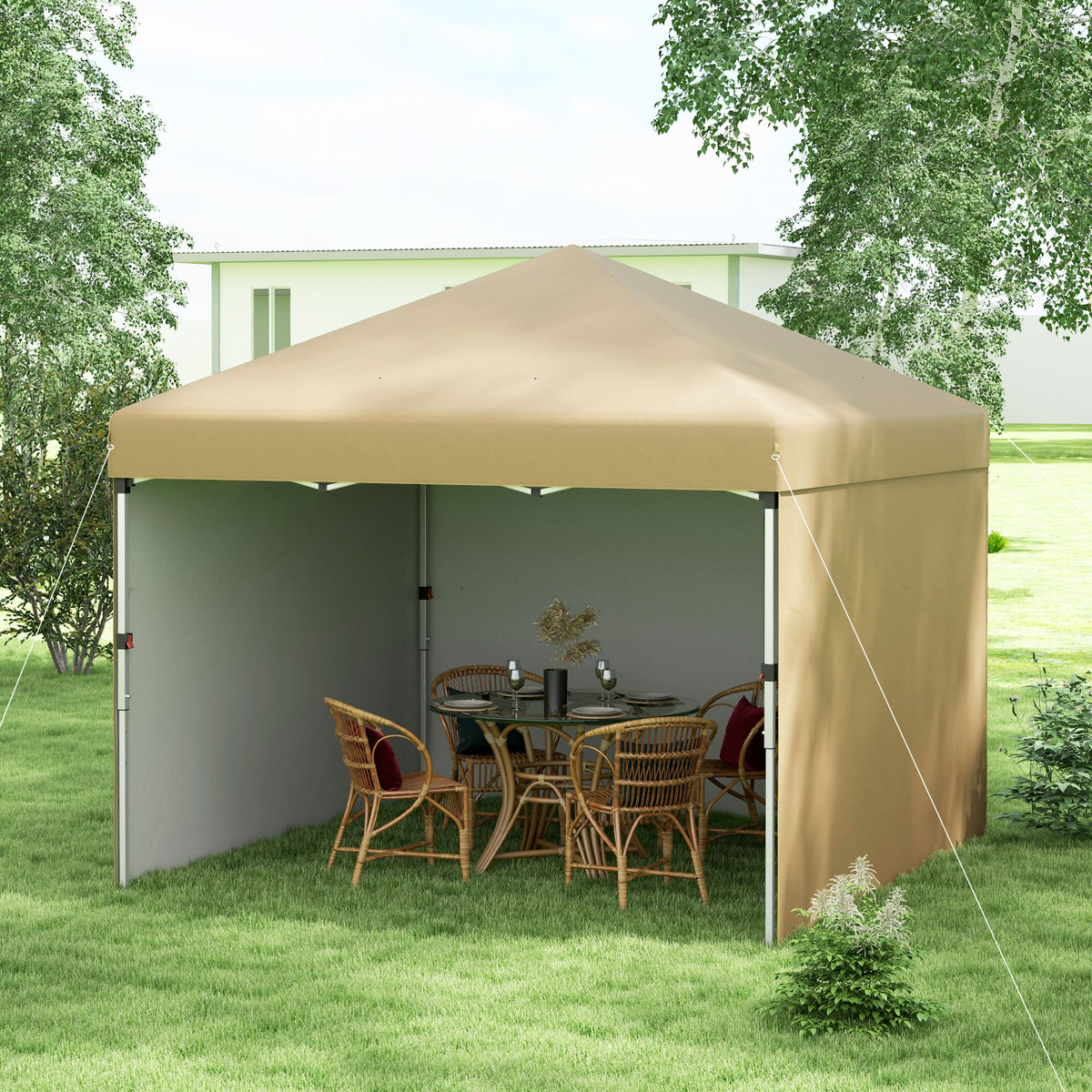 10x10 pop-up paddock canopy with sidewalls set up at a race track