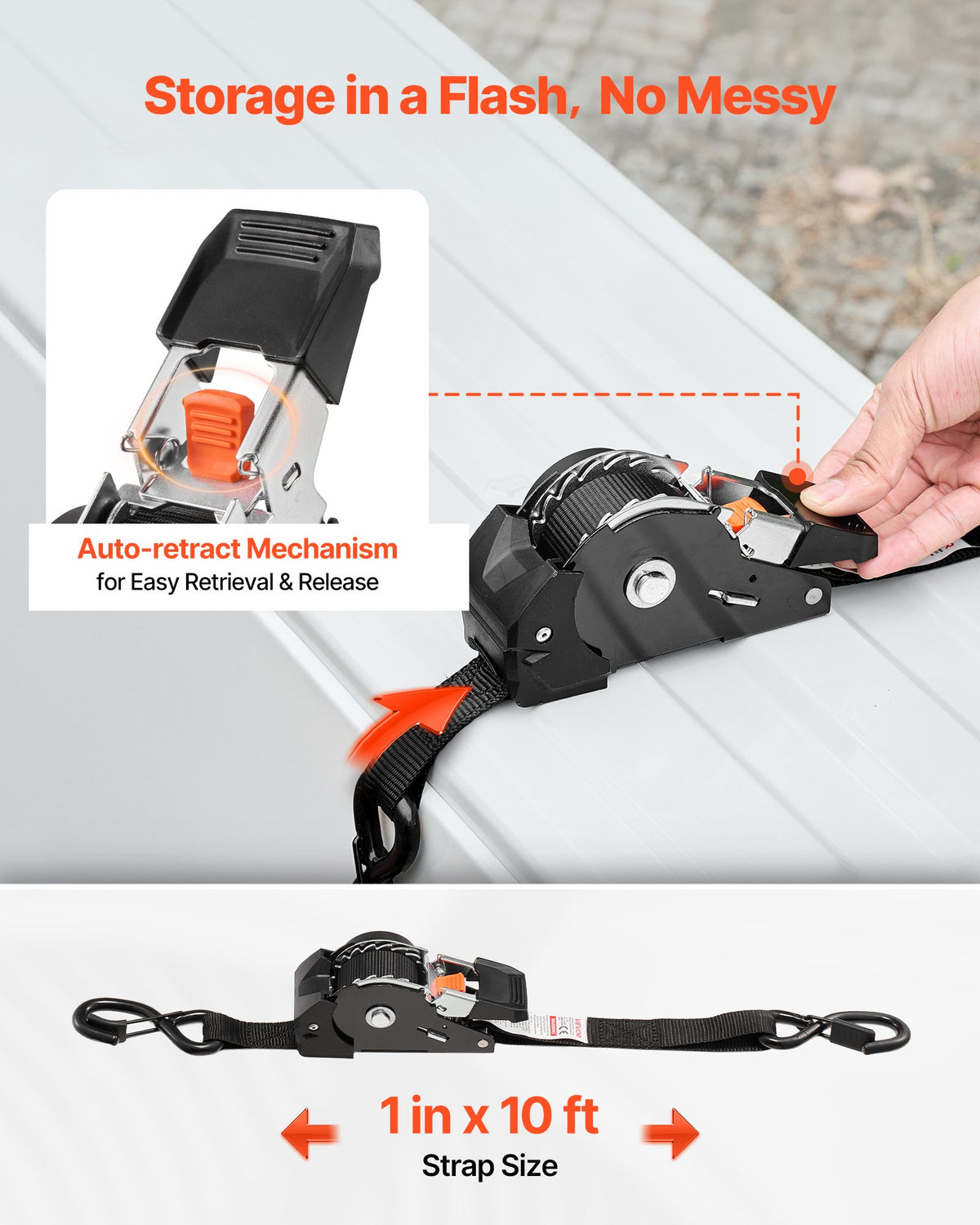 Ratchet handle and pawl detail on a 1 inch tie-down strap